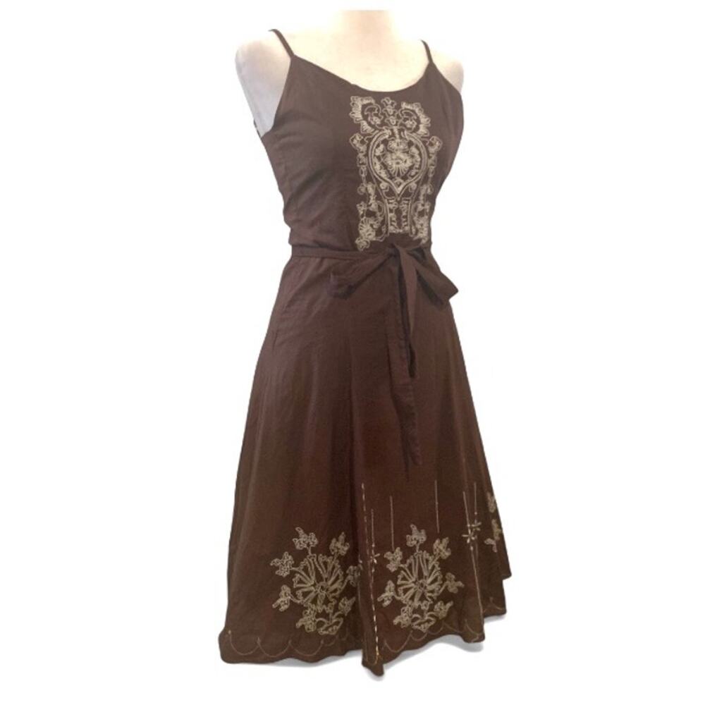 Your Rules Your Style Y2K Brown Embroidered Midi A-Line Dress Size S Bohom